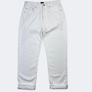 Edwin Jeans Women White Straight Leg Button Fly Denim Cotton Casual Pants Sample